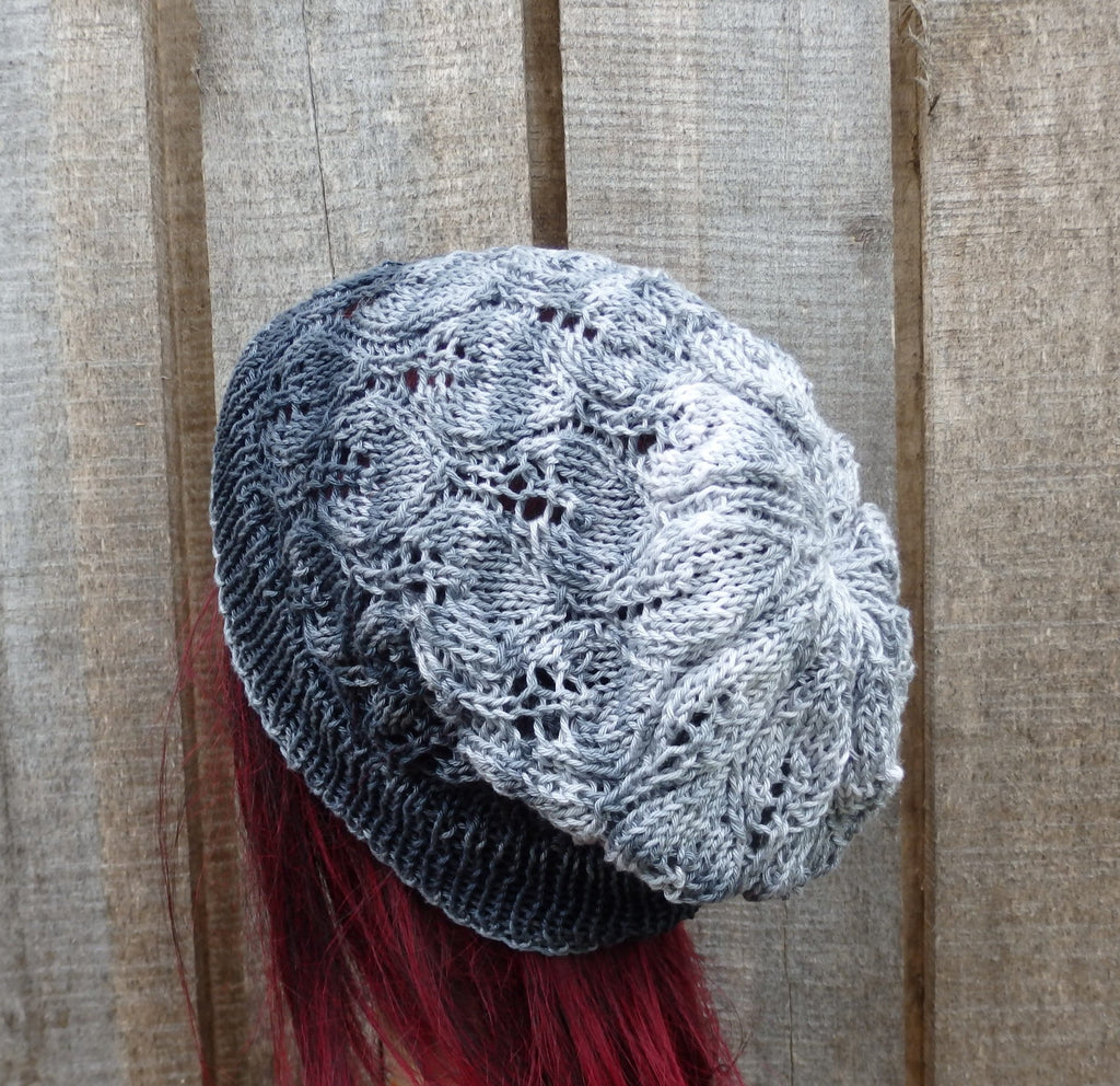 Hand Knit Cotton Lace Beanie: Colorful Gray Black Summer Hat