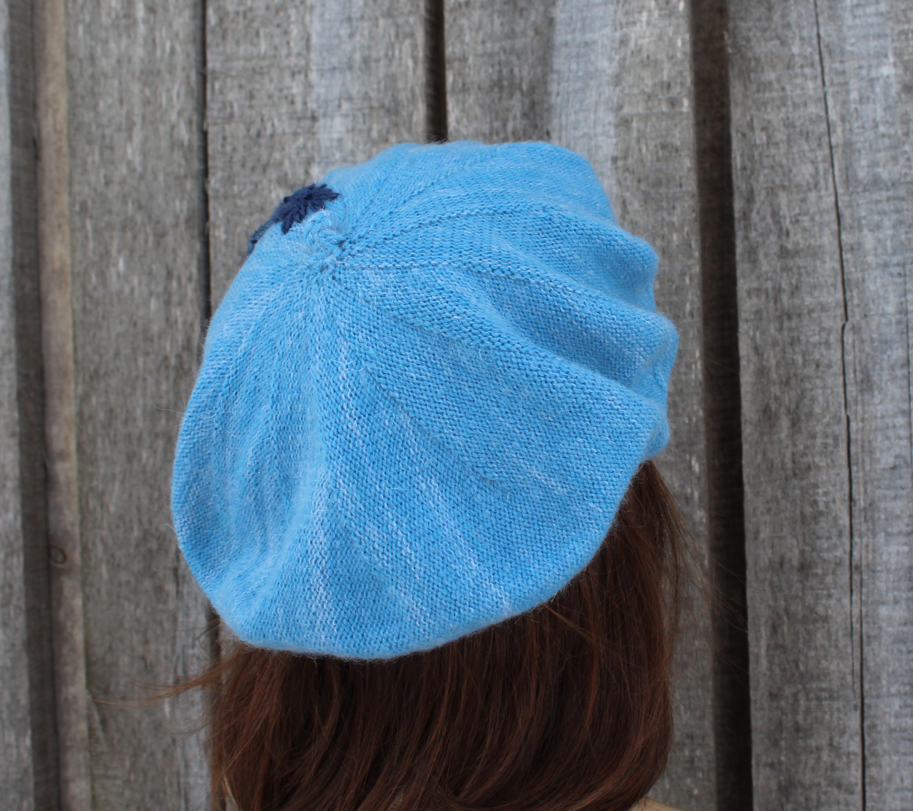 Sky Blue Embroidered Merino Blend Beret | Artisan Hand-Knitted Autumn Hat