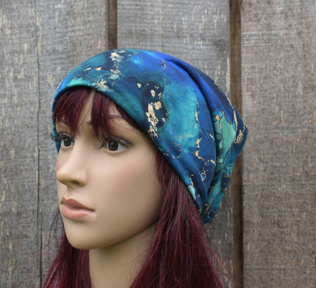Strickmütze, bunte blaue Baumwollmütze, gestrickte gefütterte Beanie-Mütze, elastische Mütze
