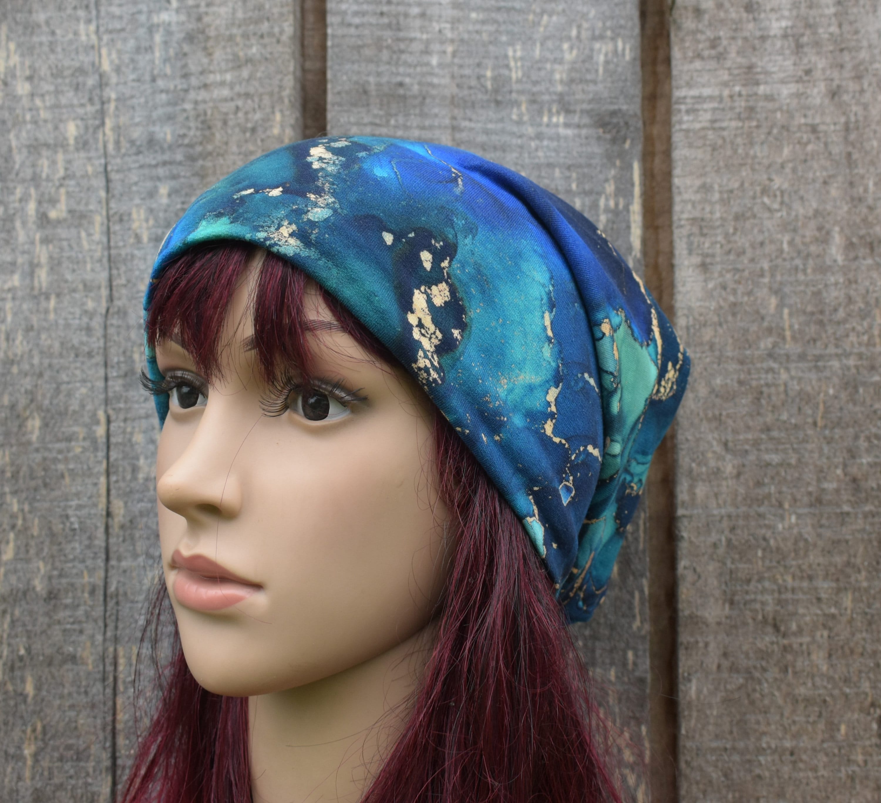 Strickmütze, bunte blaue Baumwollmütze, gestrickte gefütterte Beanie-Mütze, elastische Mütze