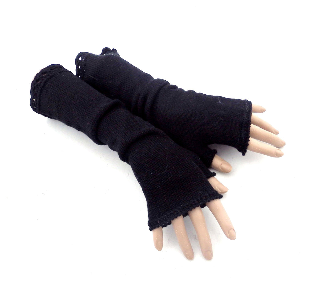 knit black long wool fingerless gloves