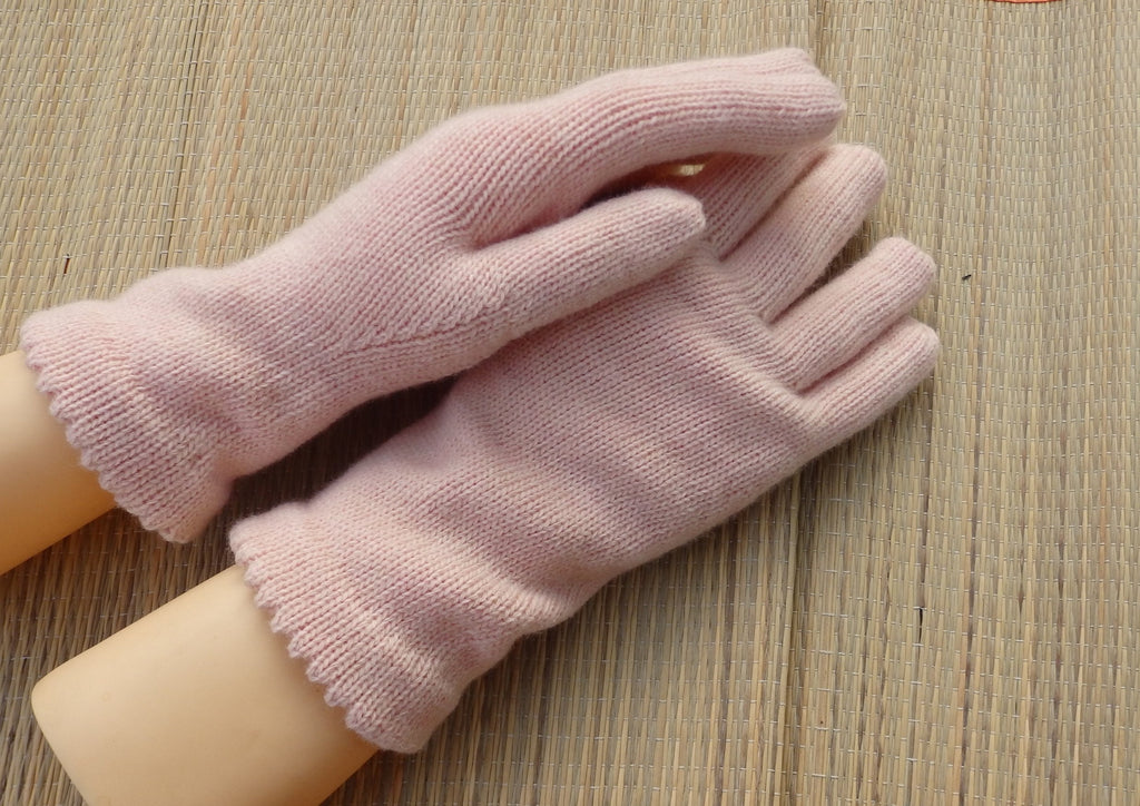 Gestrickte Winterhandschuhe aus warmer Merinowolle in leuchtendem Pink für Damen, voll Finger, Outdoor-Handschuhe