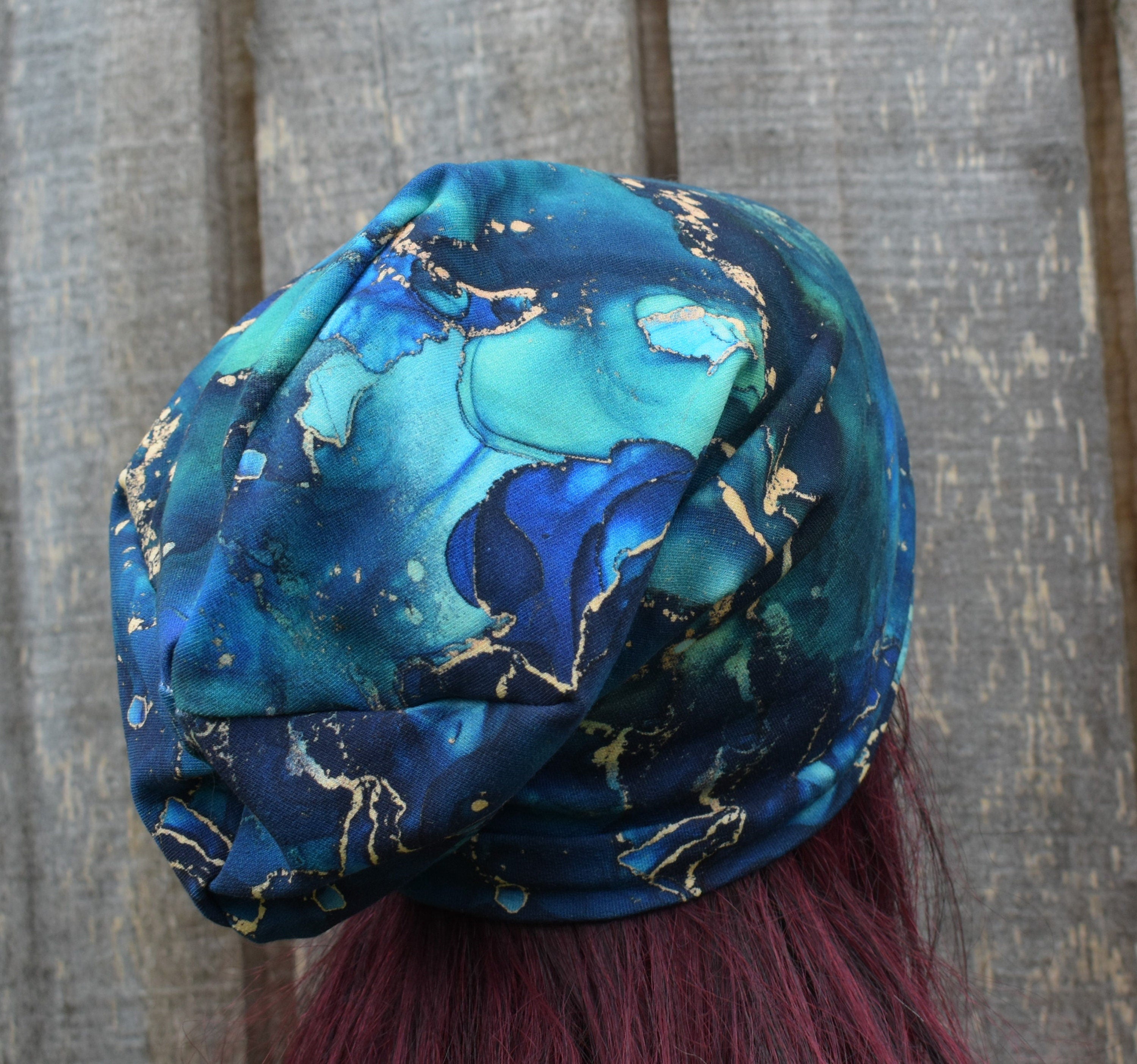 Strickmütze, bunte blaue Baumwollmütze, gestrickte gefütterte Beanie-Mütze, elastische Mütze