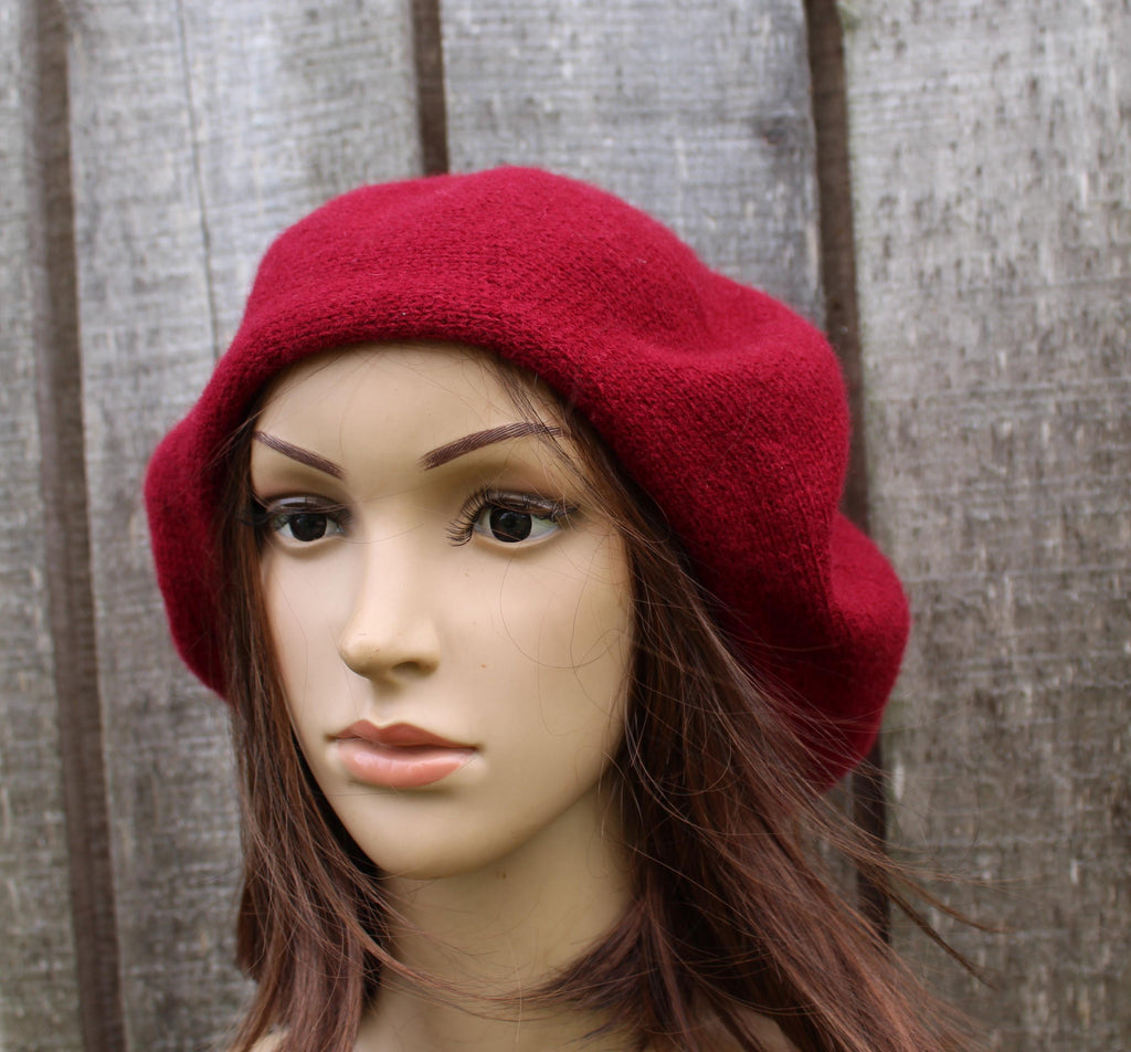 Knitted Wool Beret: Charcoal Gray Slouchy Hat