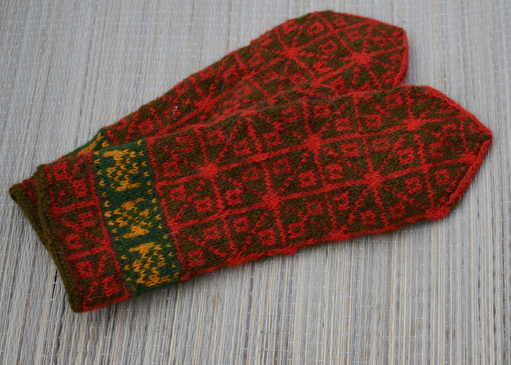 Knit Wool Convertible Gloves: Latvian Mittens with Hood - Size M
