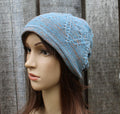 knit colorful light blue  orange cotton hat, knitted mid season hat, Handmade breathable beanie