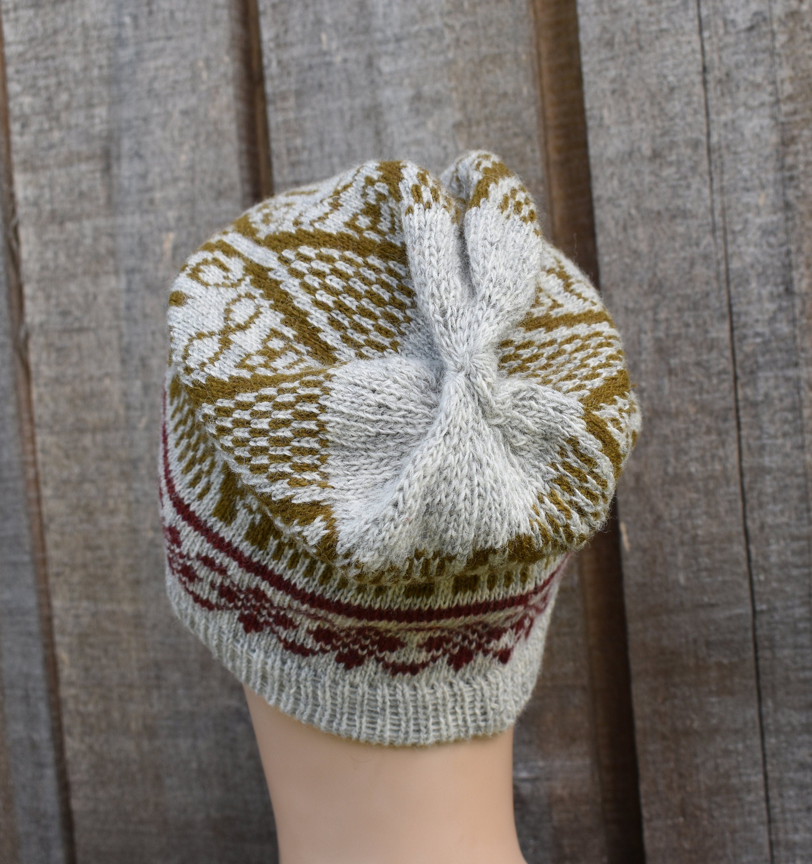 Handmade Fair Isle Wool Beanie: Scandinavian Knit Winter Hat