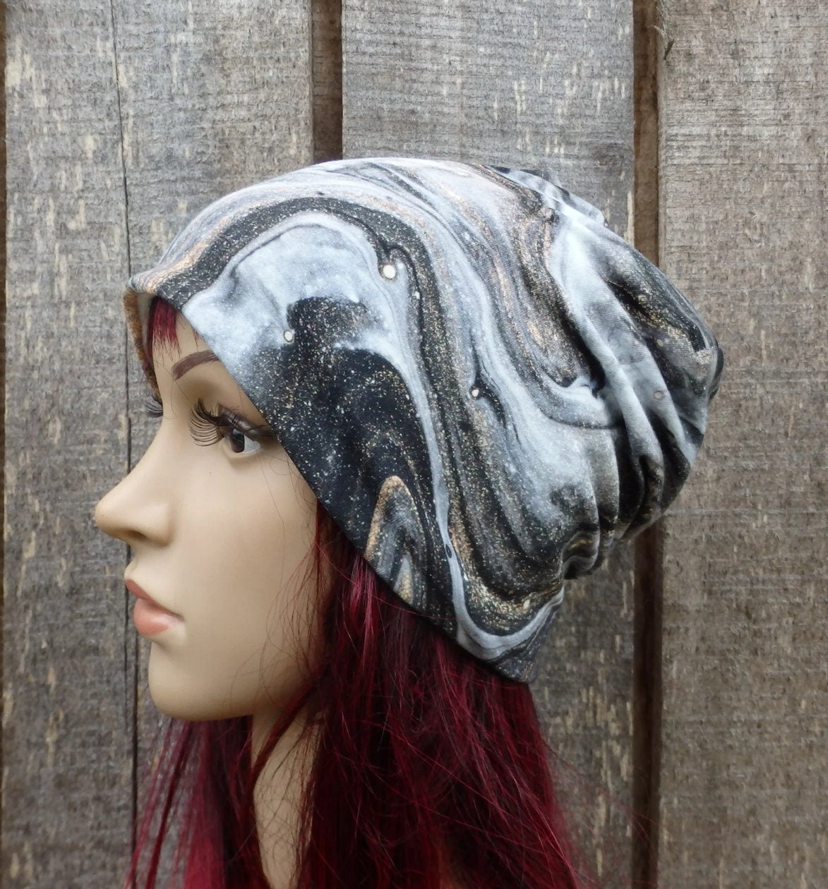 Strickmütze, bunte blaue Baumwollmütze, gestrickte gefütterte Beanie-Mütze, elastische Mütze