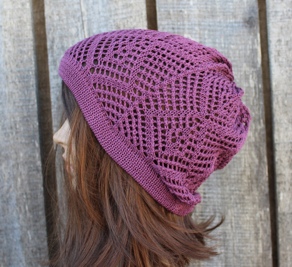 Knitted Cotton Lace Summer Hat: Lightweight Openwork Beanie
