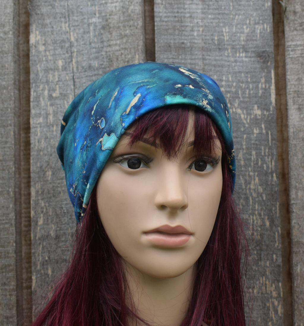 Strickmütze, bunte blaue Baumwollmütze, gestrickte gefütterte Beanie-Mütze, elastische Mütze