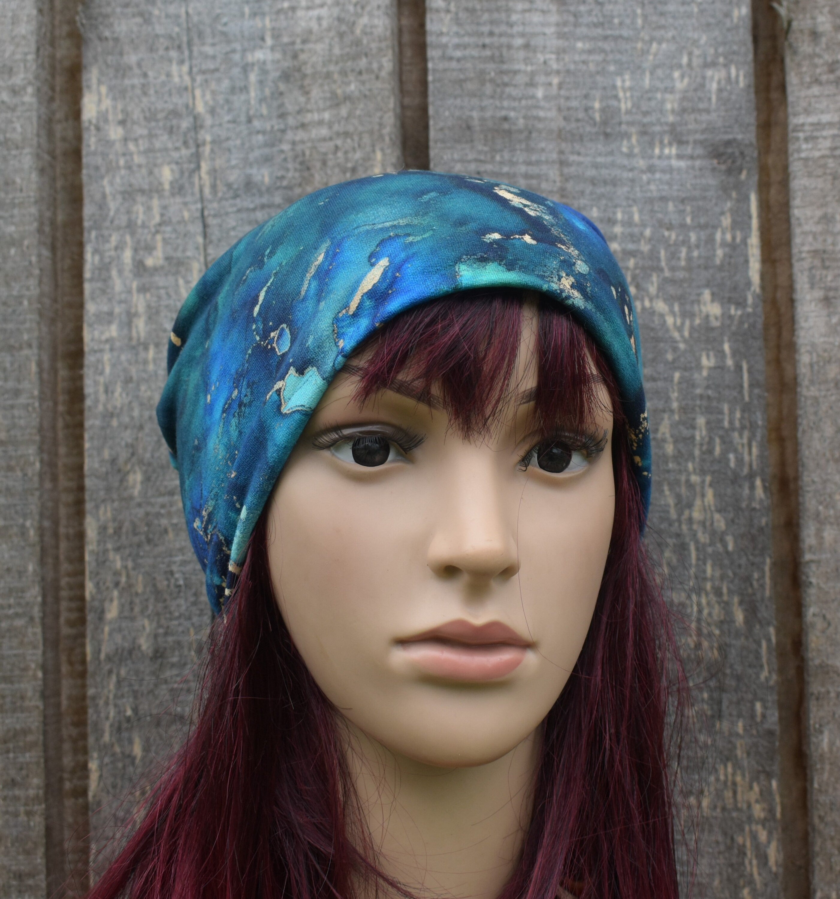 Strickmütze, bunte blaue Baumwollmütze, gestrickte gefütterte Beanie-Mütze, elastische Mütze