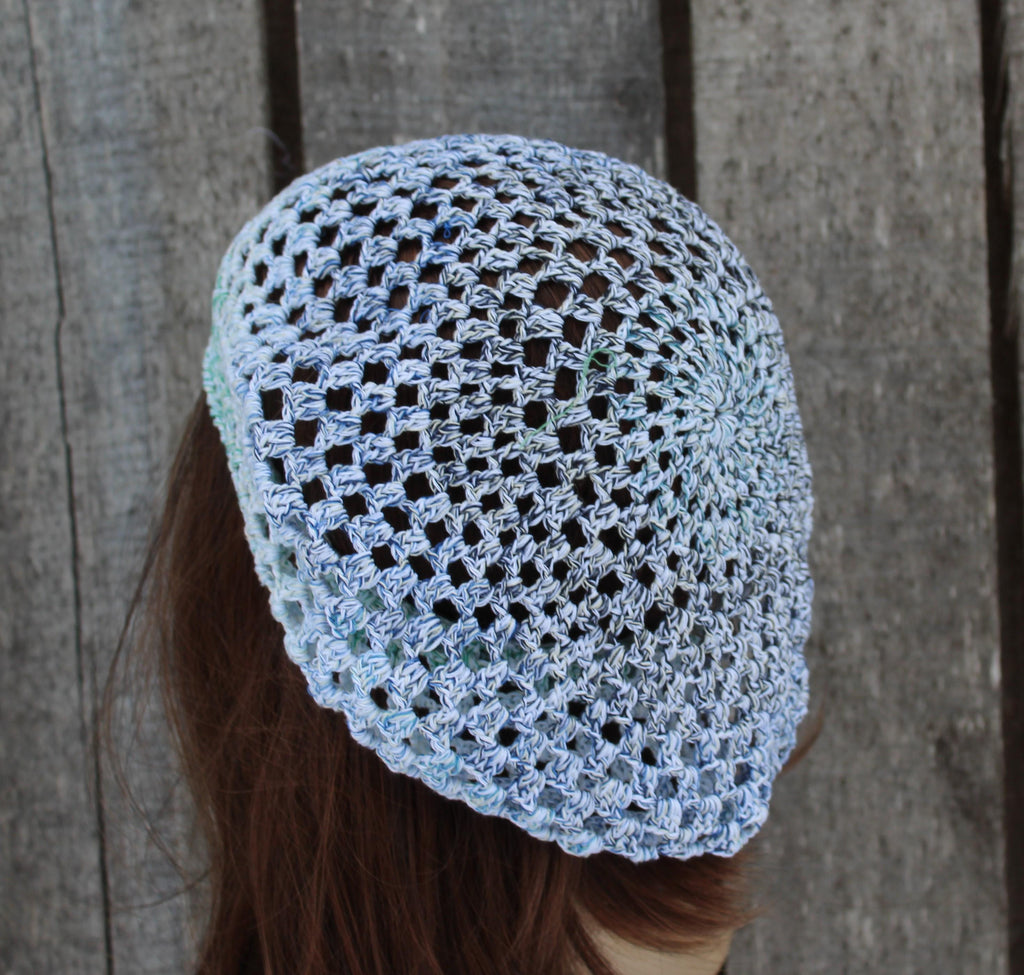 Handmade Colorful Crocheted Cotton Beret - Size M