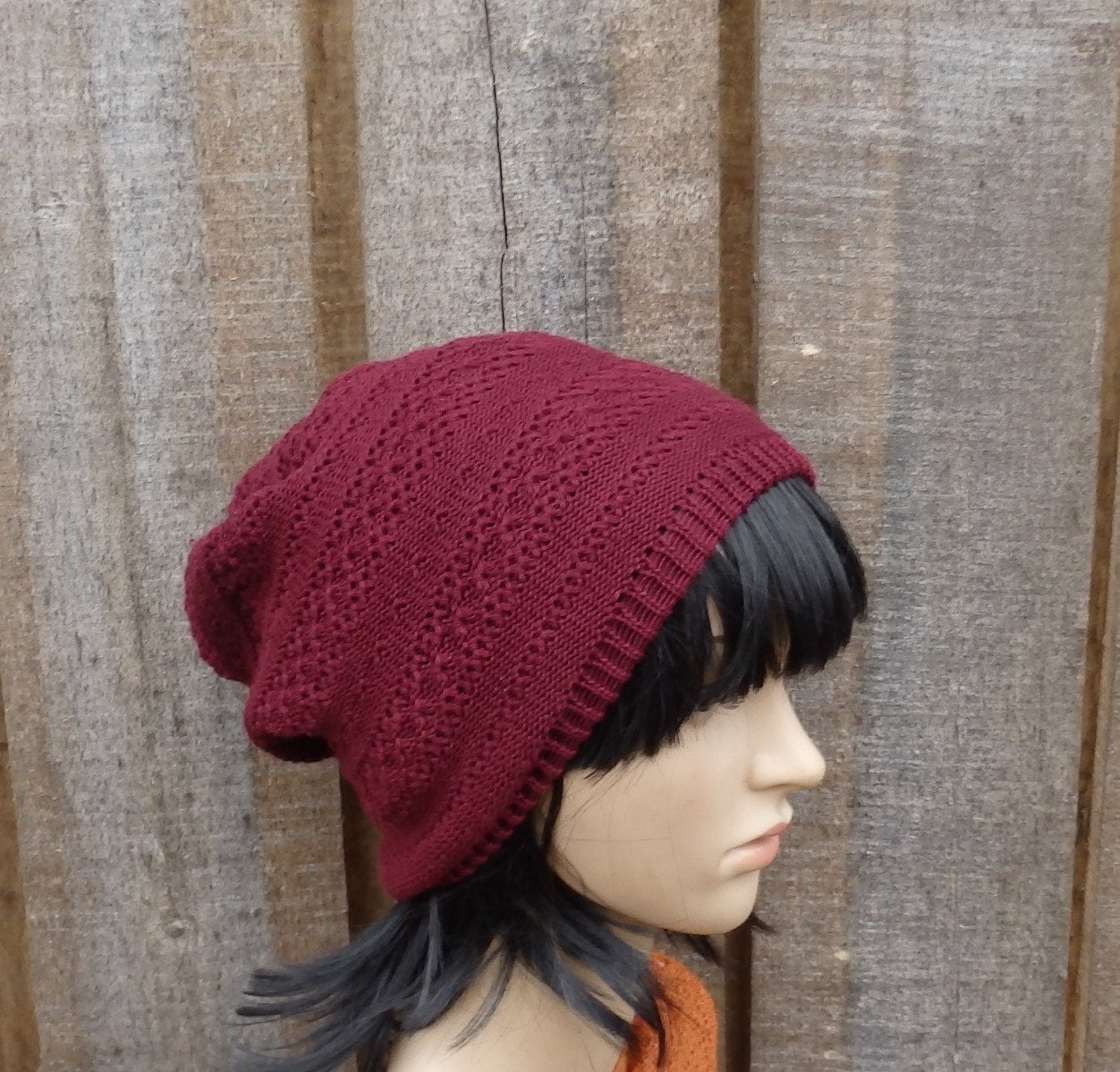 Gestrickte Baumwoll-Sommermütze, dunkelrote Baumwollmütze, Strickmütze