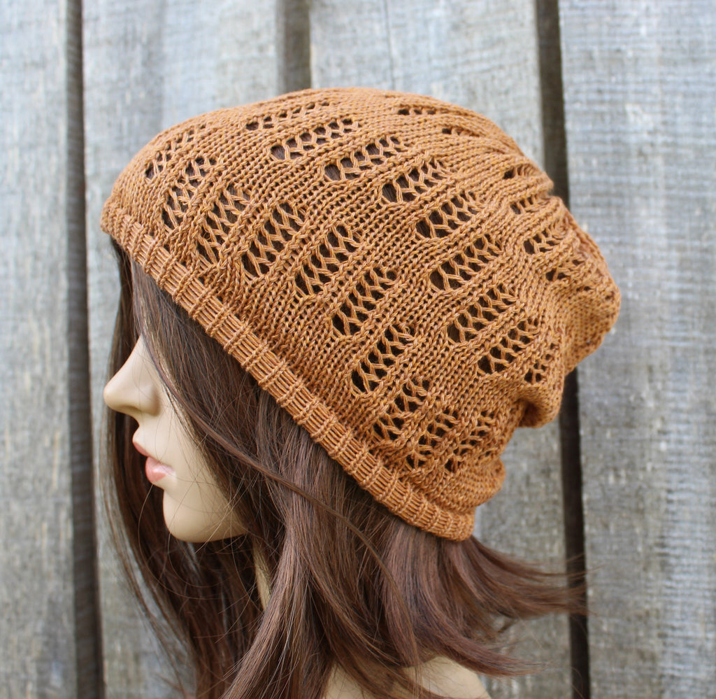 Knitted cotton white beanie, knit light weight summer beanie
