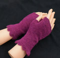 Knitted mohair dark red fingerless gloves