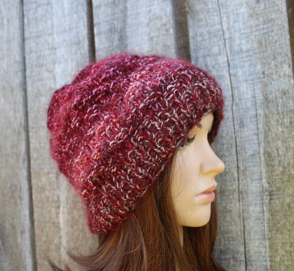 Hand Knit striped mohair hat - Stylish Winter Accessory