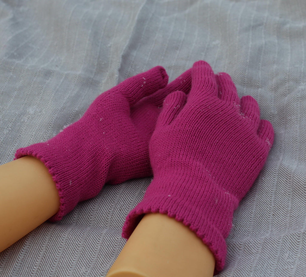 Gestrickte Winterhandschuhe aus warmer Merinowolle in leuchtendem Pink für Damen, voll Finger, Outdoor-Handschuhe