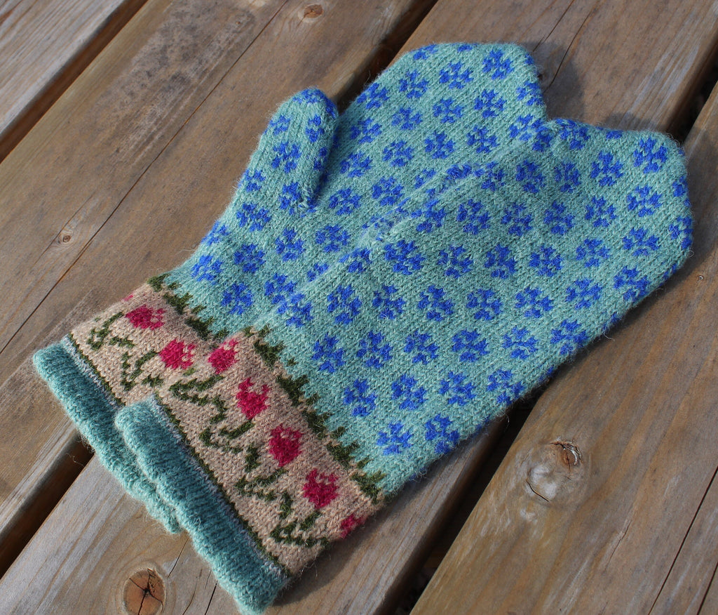 Knitted Wool Mittens: Latvian Nordic Fair Isle Gloves (Size M)