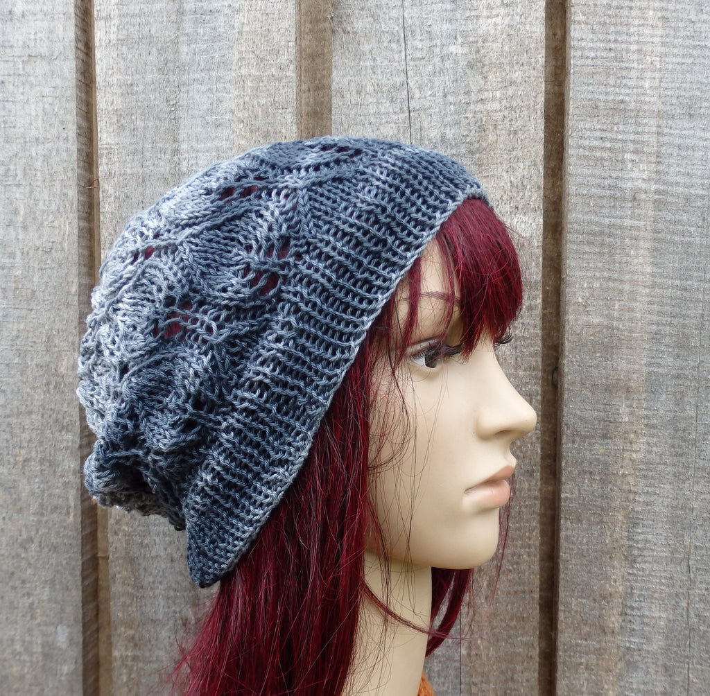 Hand Knit Cotton Lace Beanie: Colorful Gray Black Summer Hat
