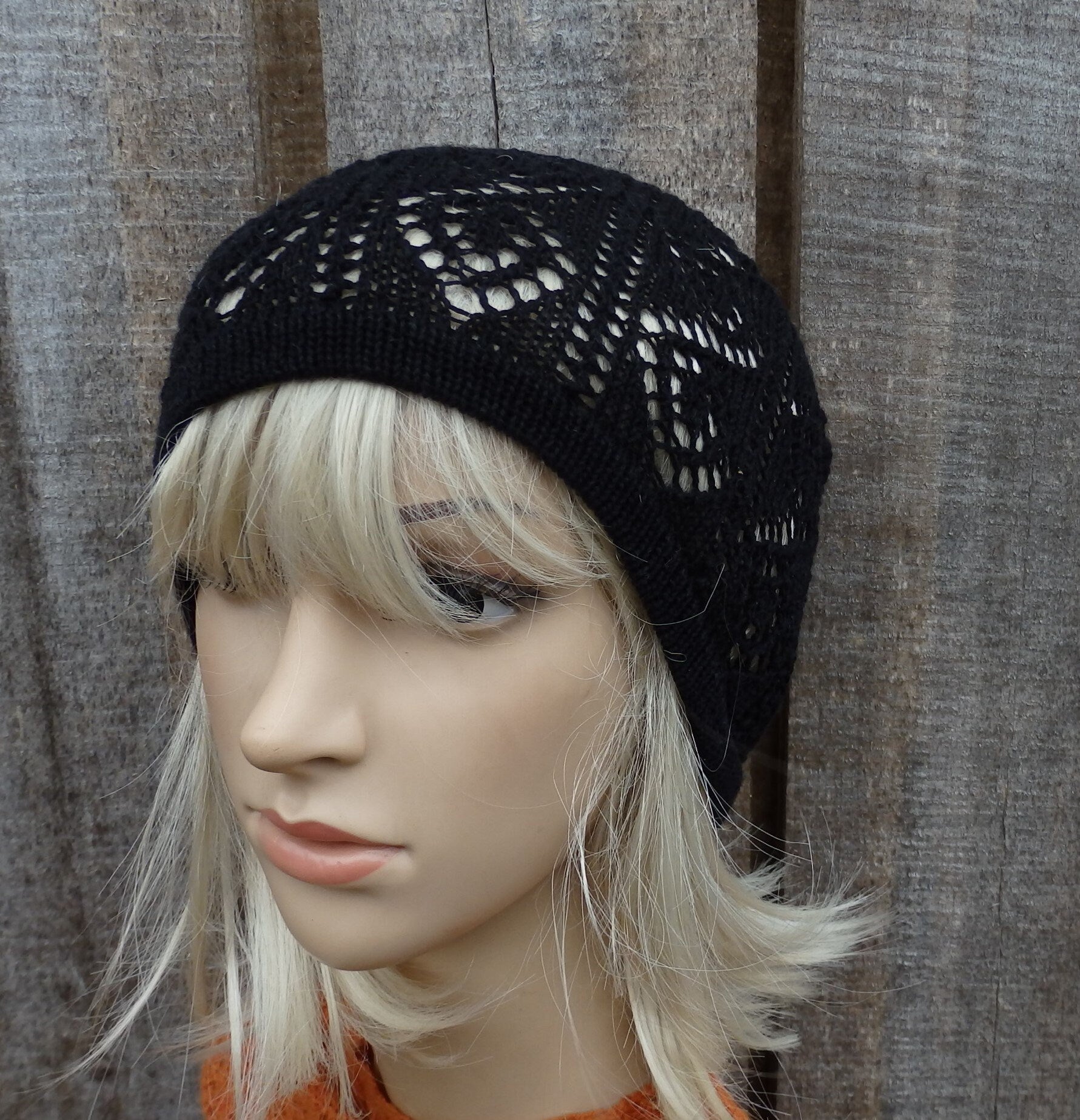 Knitted cotton summer beanie, brown lace women hat, knit casual thin sun hat,