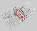 Pair of gray gloves with a pattern on a black background