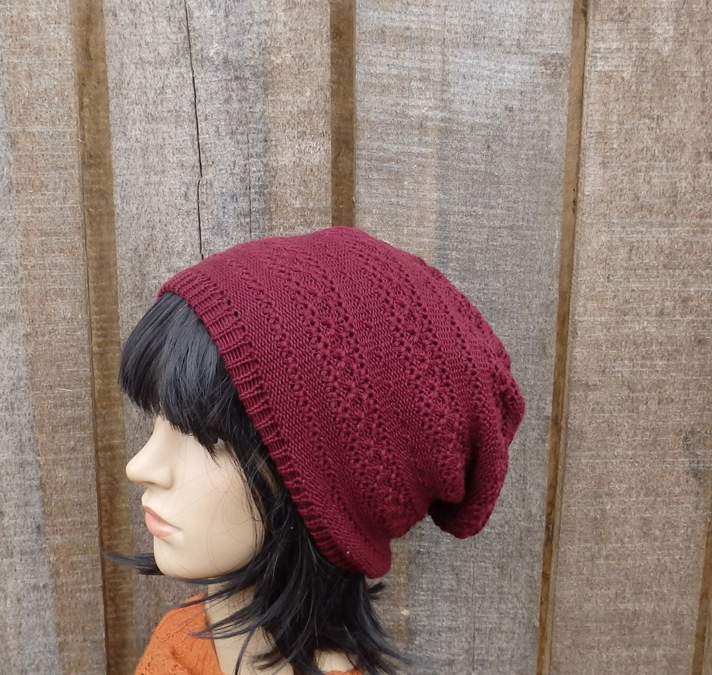 Gestrickte Baumwoll-Sommermütze, dunkelrote Baumwollmütze, Strickmütze
