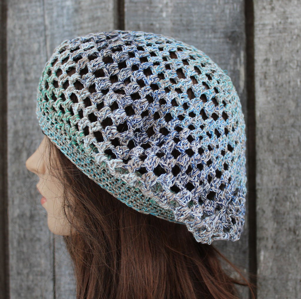 Handmade Colorful Crocheted Cotton Beret - Size M