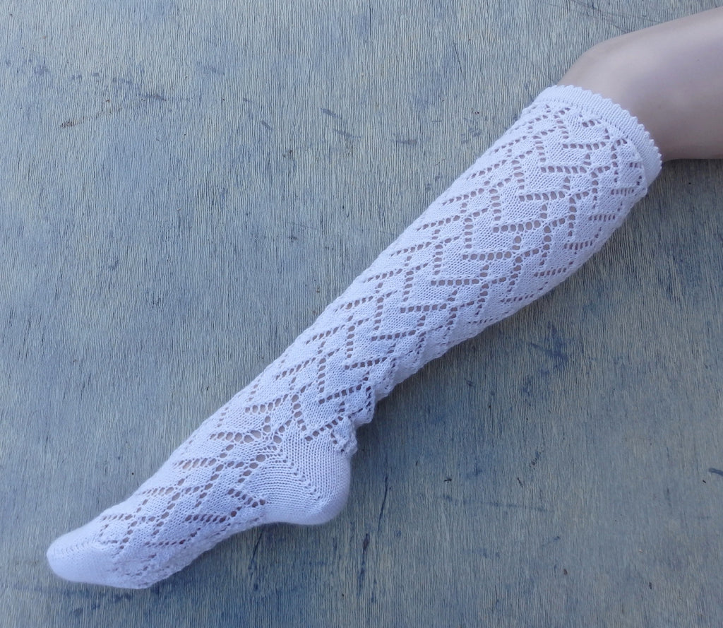 knit lace knee socks, high women white stockings