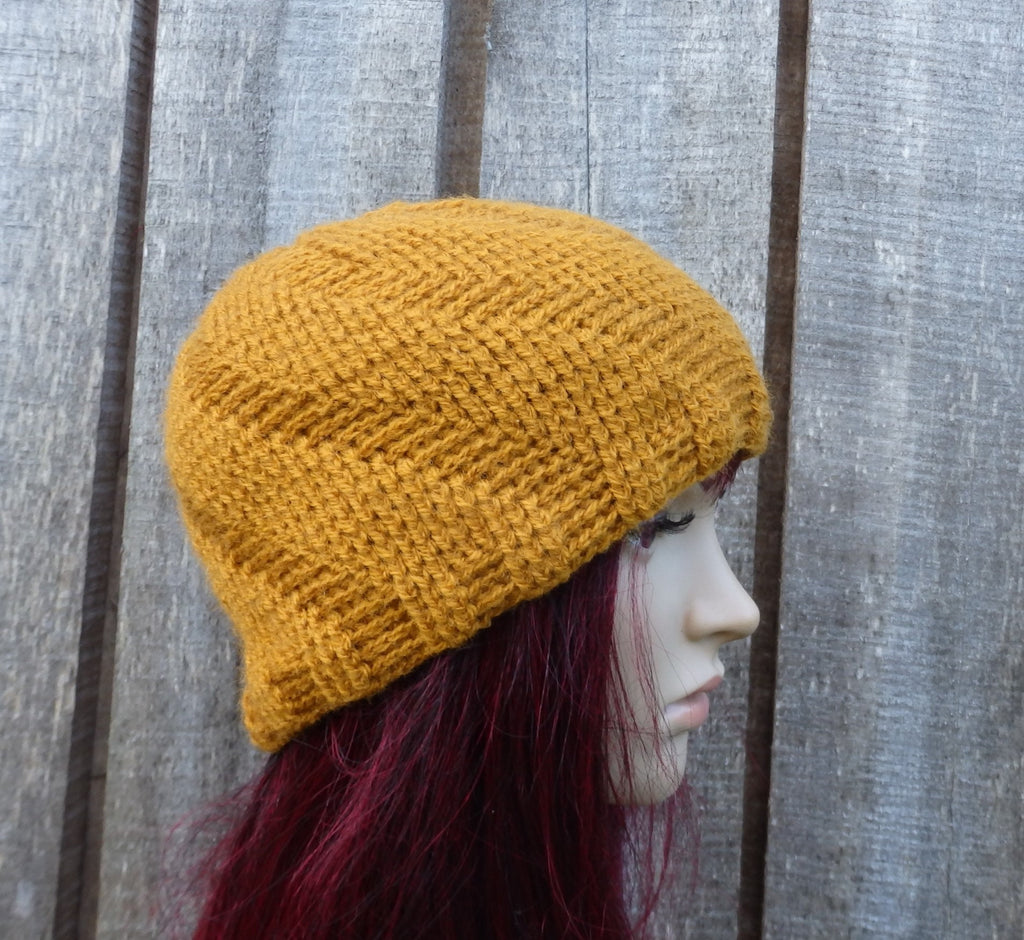Crocheted orange women beanie hat, Handmade ribbed cap, mid season beanie