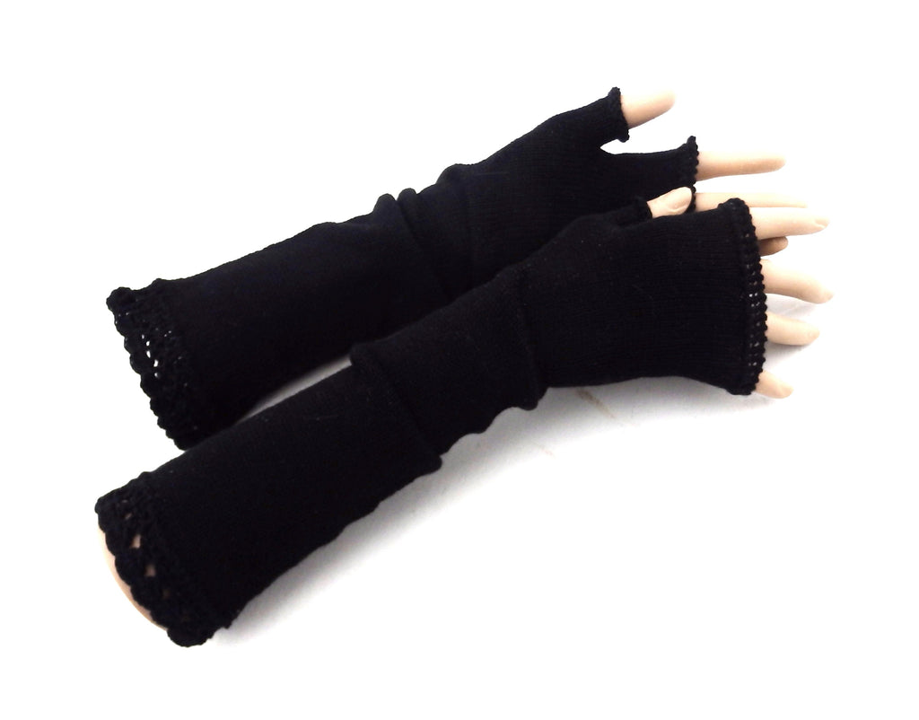 knit black long wool fingerless gloves