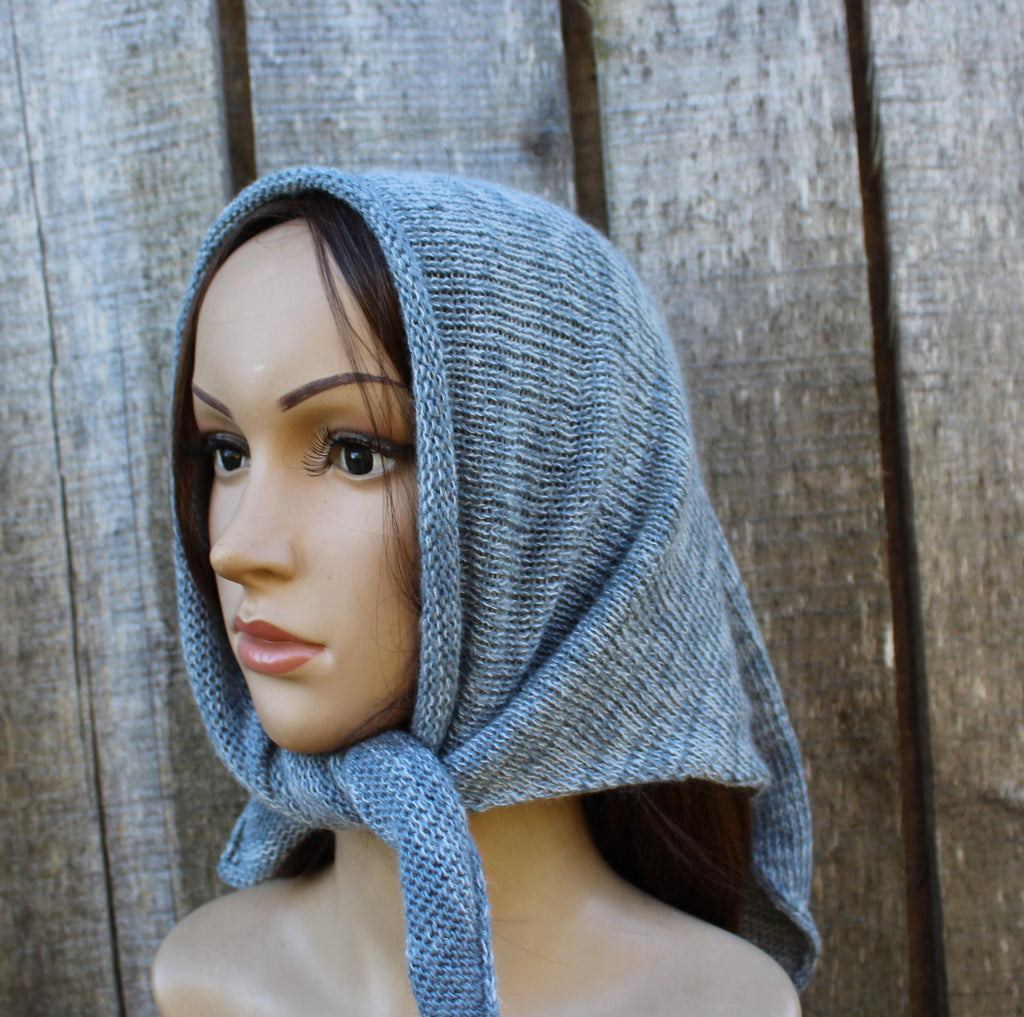 knit gray cotton mohair Kerchief / Headscarf