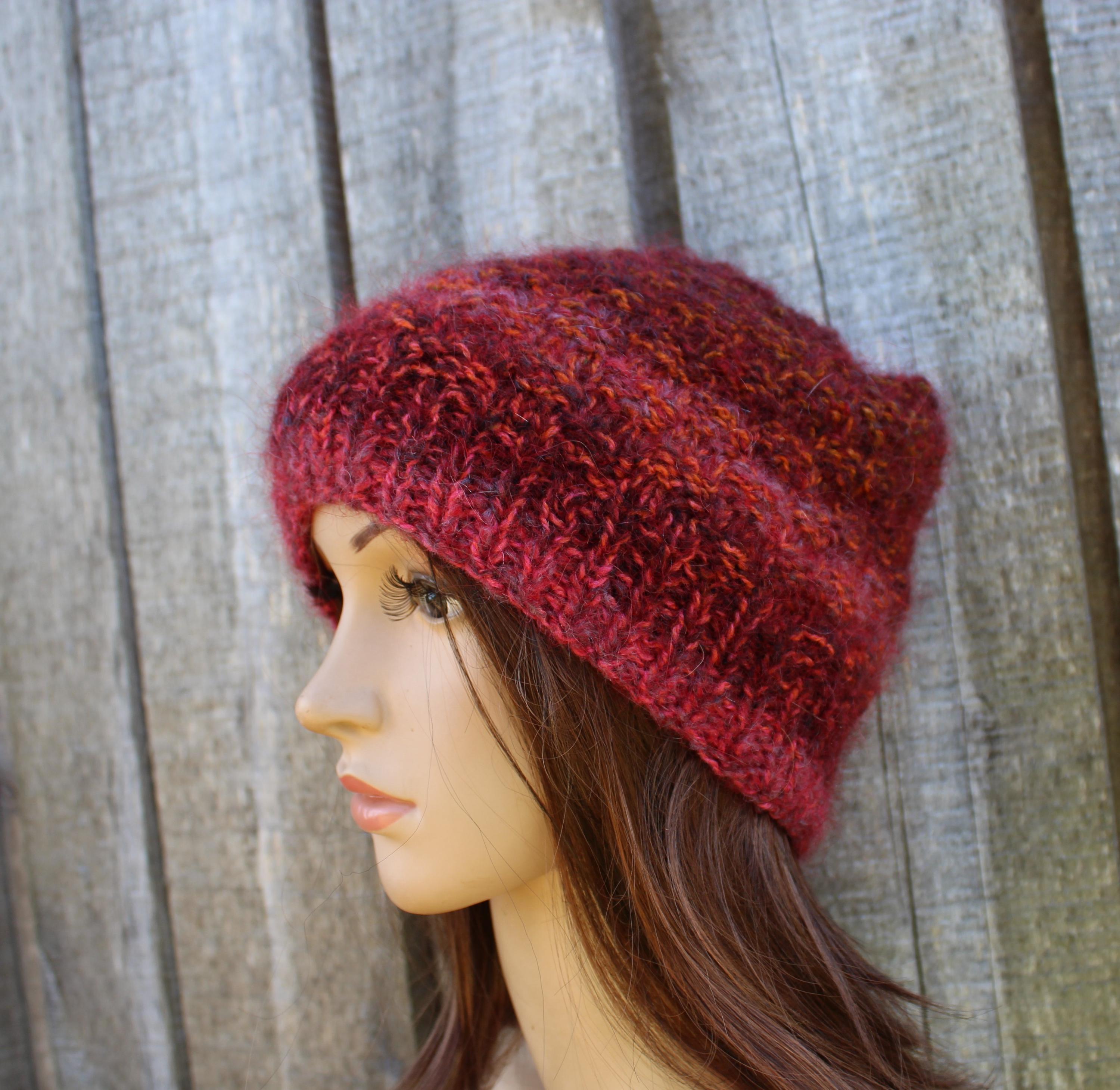 Hand Knit striped mohair hat - Stylish Winter Accessory