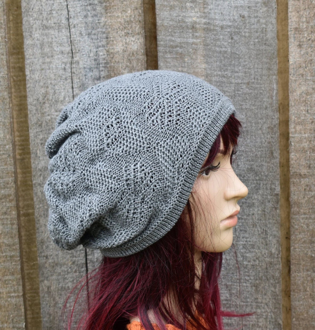 knit black cotton hat, knitted thin lace summer hat