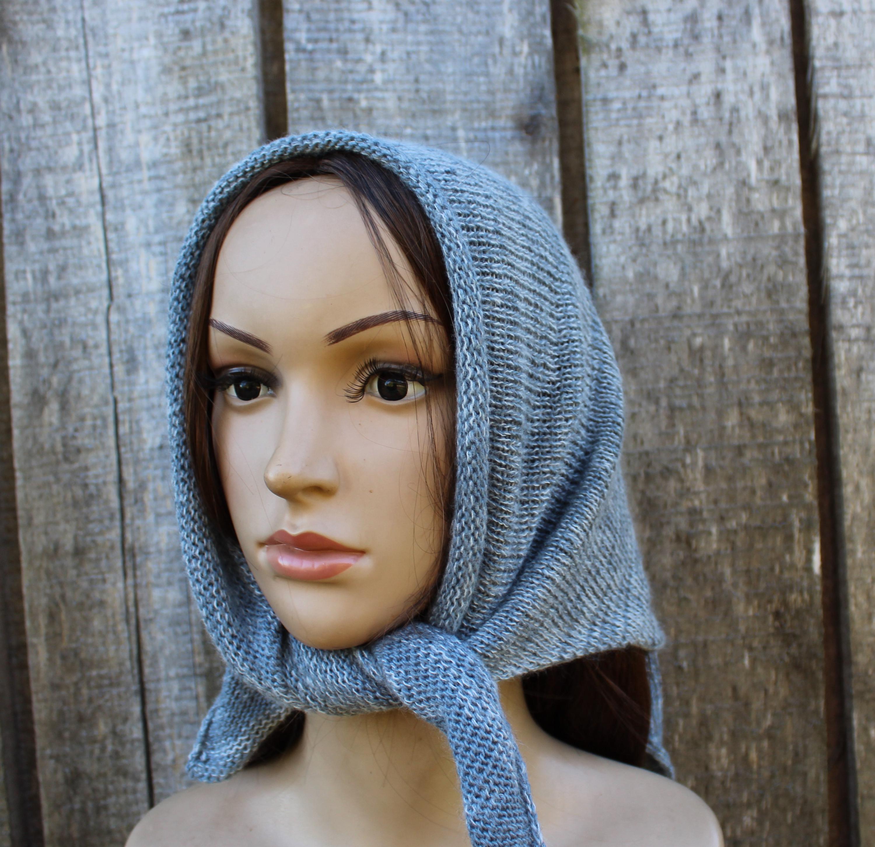 knit gray cotton mohair Kerchief / Headscarf