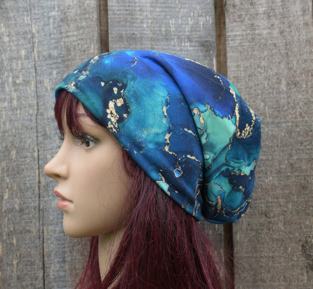 Strickmütze, bunte blaue Baumwollmütze, gestrickte gefütterte Beanie-Mütze, elastische Mütze