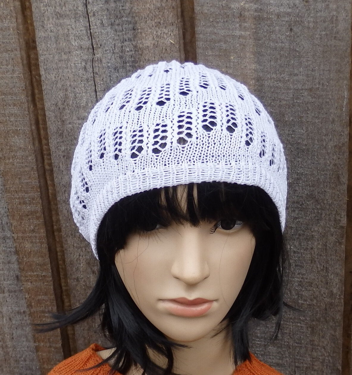 Knitted cotton white beanie, knit light weight summer beanie