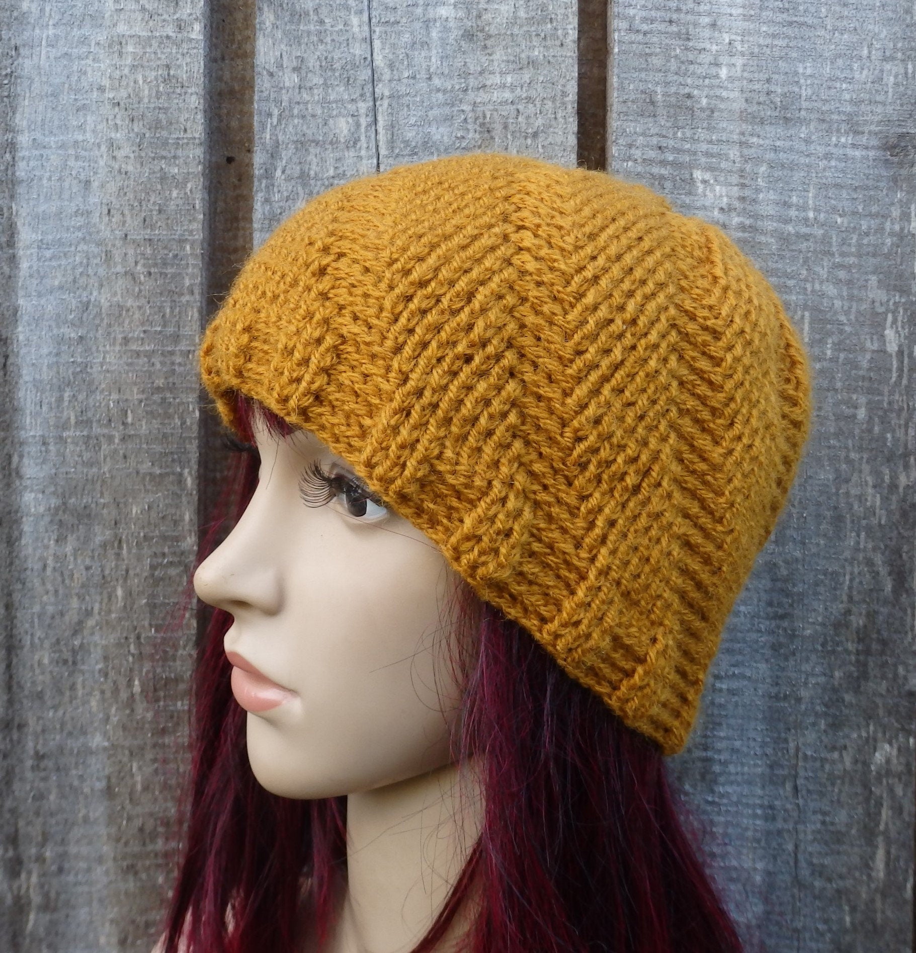 Crocheted orange women beanie hat, Handmade ribbed cap, mid season beanie