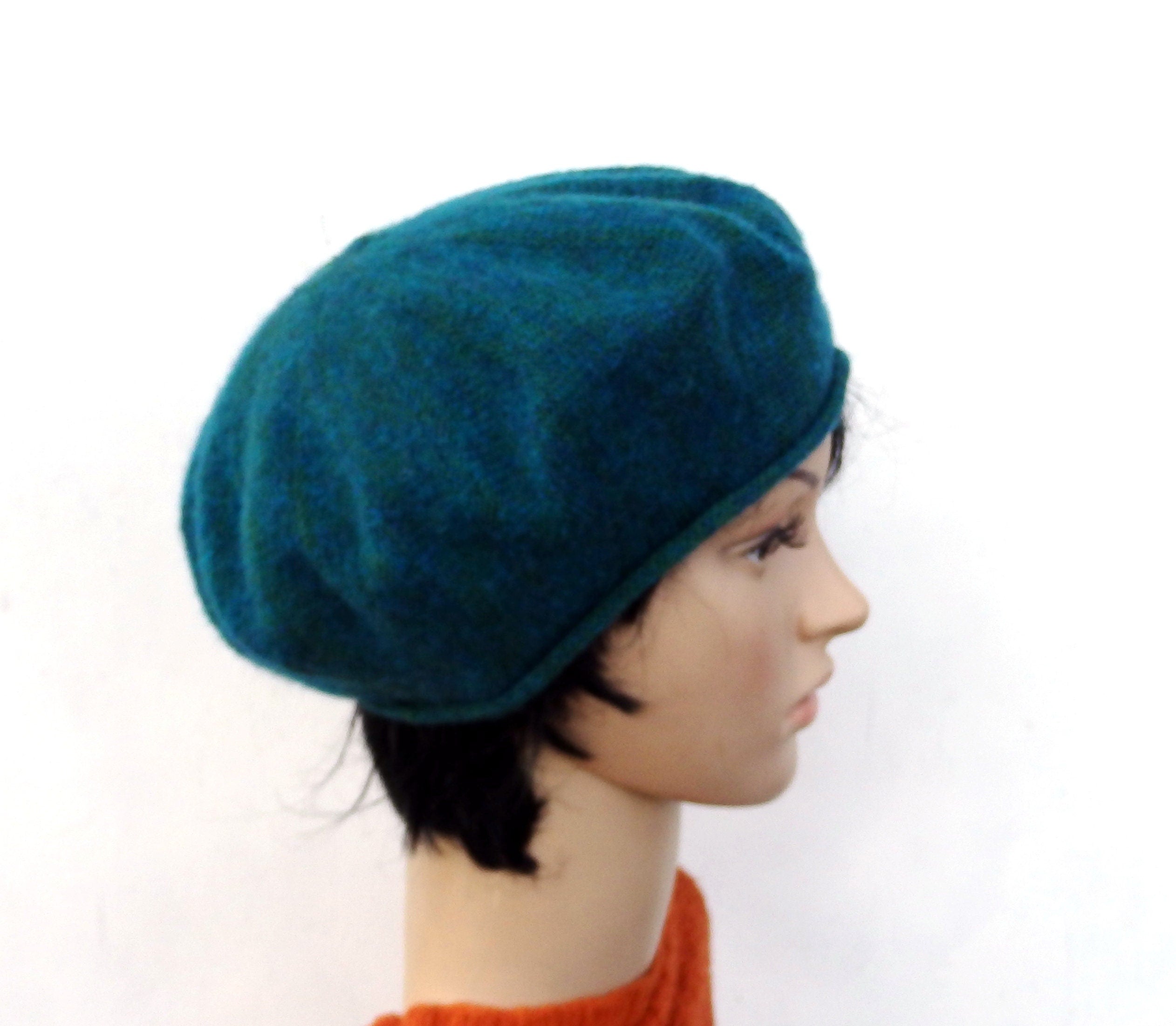 knitted wool mohair female green beret, women teal beret hat