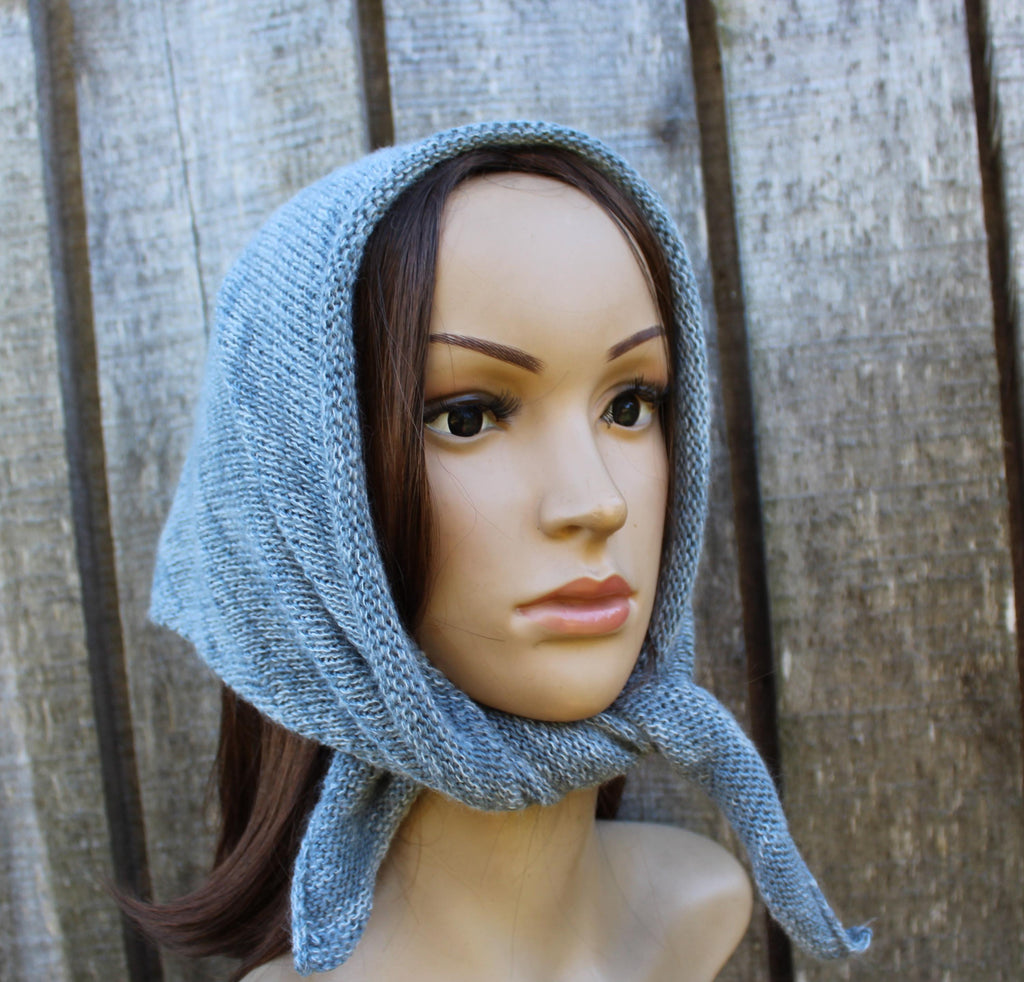knit gray cotton mohair Kerchief / Headscarf