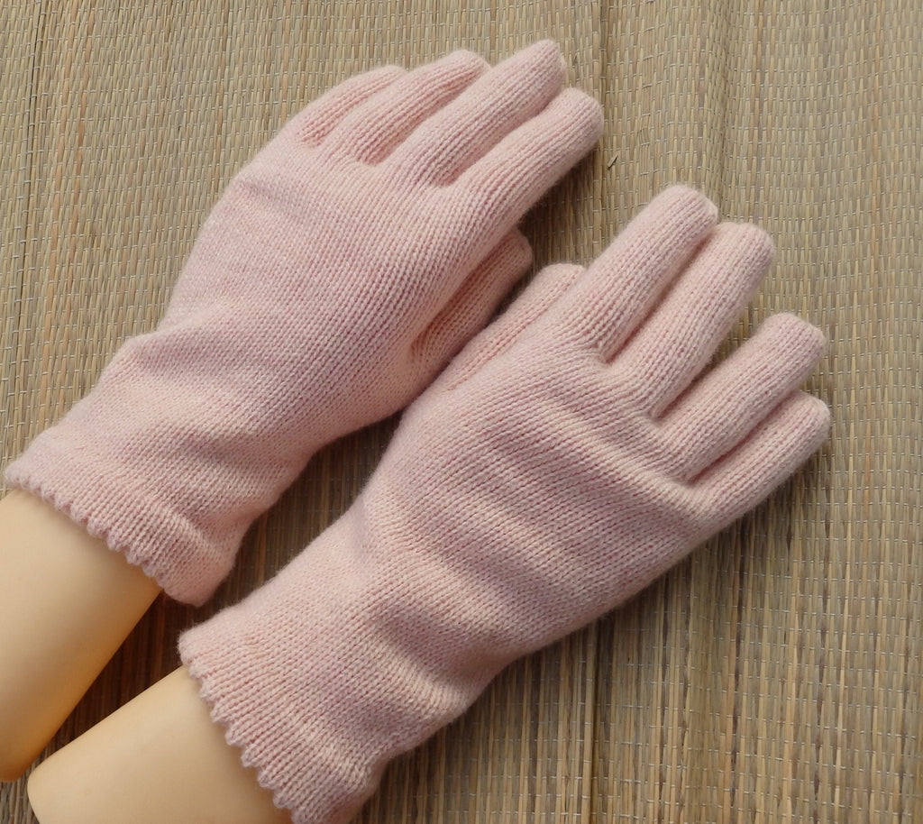 Gestrickte Winterhandschuhe aus warmer Merinowolle in leuchtendem Pink für Damen, voll Finger, Outdoor-Handschuhe