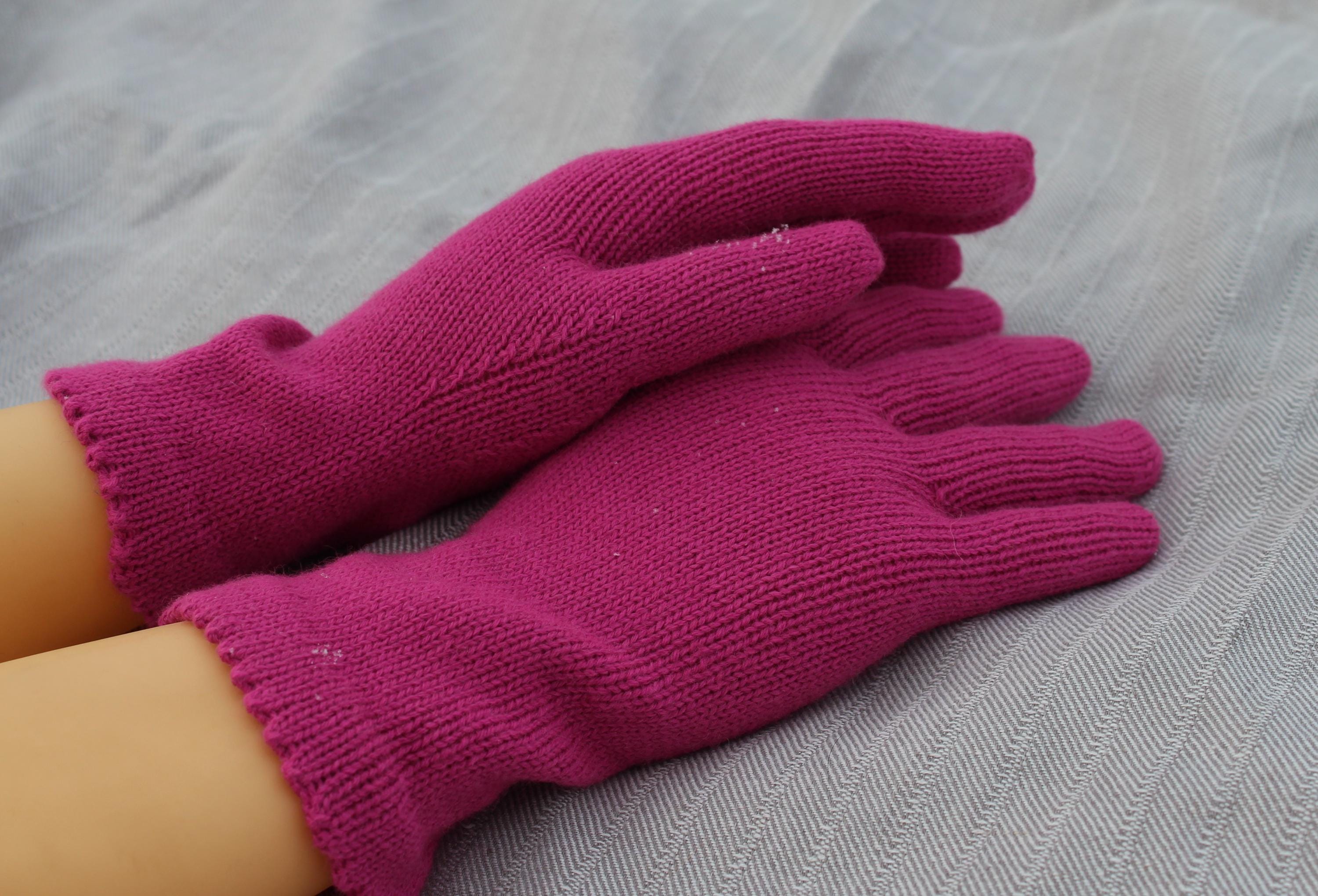 Gestrickte Winterhandschuhe aus warmer Merinowolle in leuchtendem Pink für Damen, voll Finger, Outdoor-Handschuhe