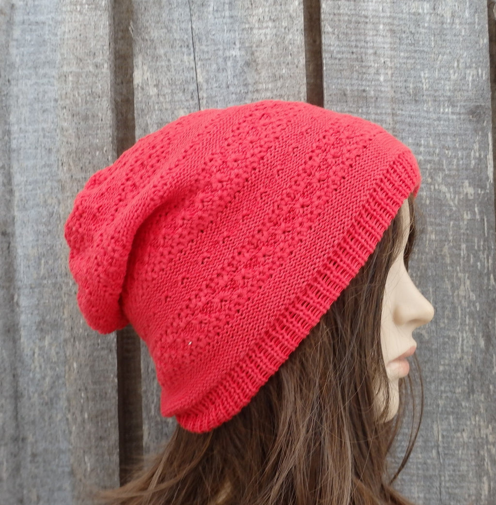 Knitted Cotton Summer Beanie: Breathable Slouch Hat, Beige