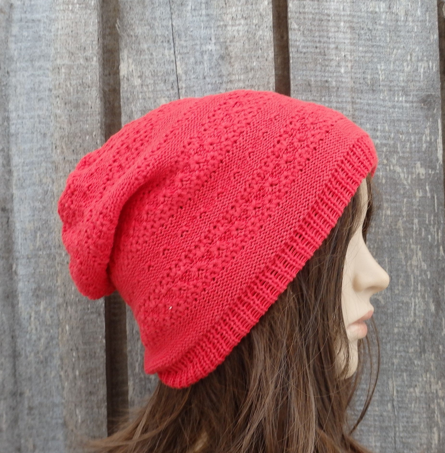 Knitted Cotton Summer Beanie: Breathable Slouch Hat, Beige