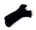 knit black long wool fingerless gloves