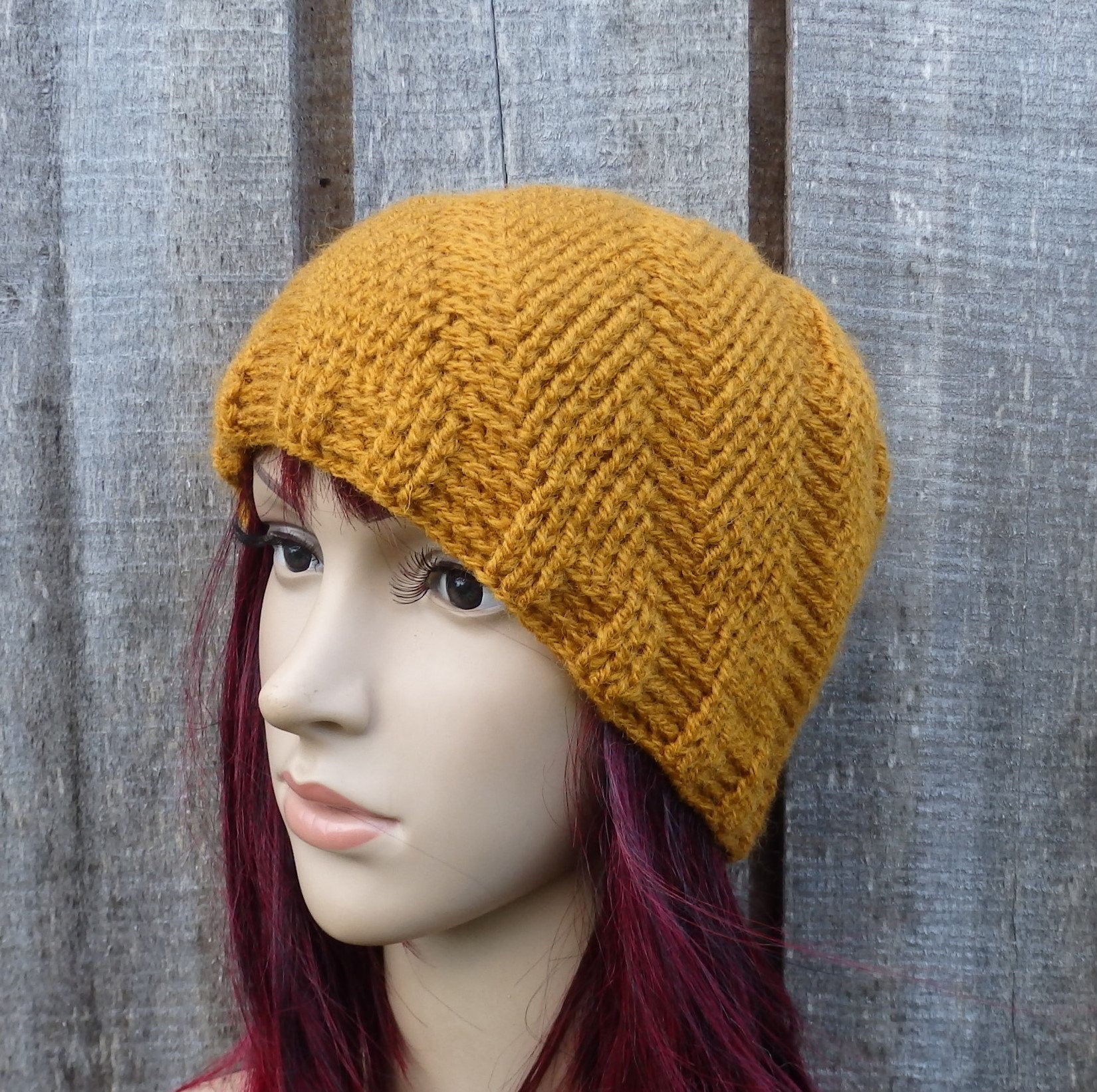 Crocheted orange women beanie hat, Handmade ribbed cap, mid season beanie