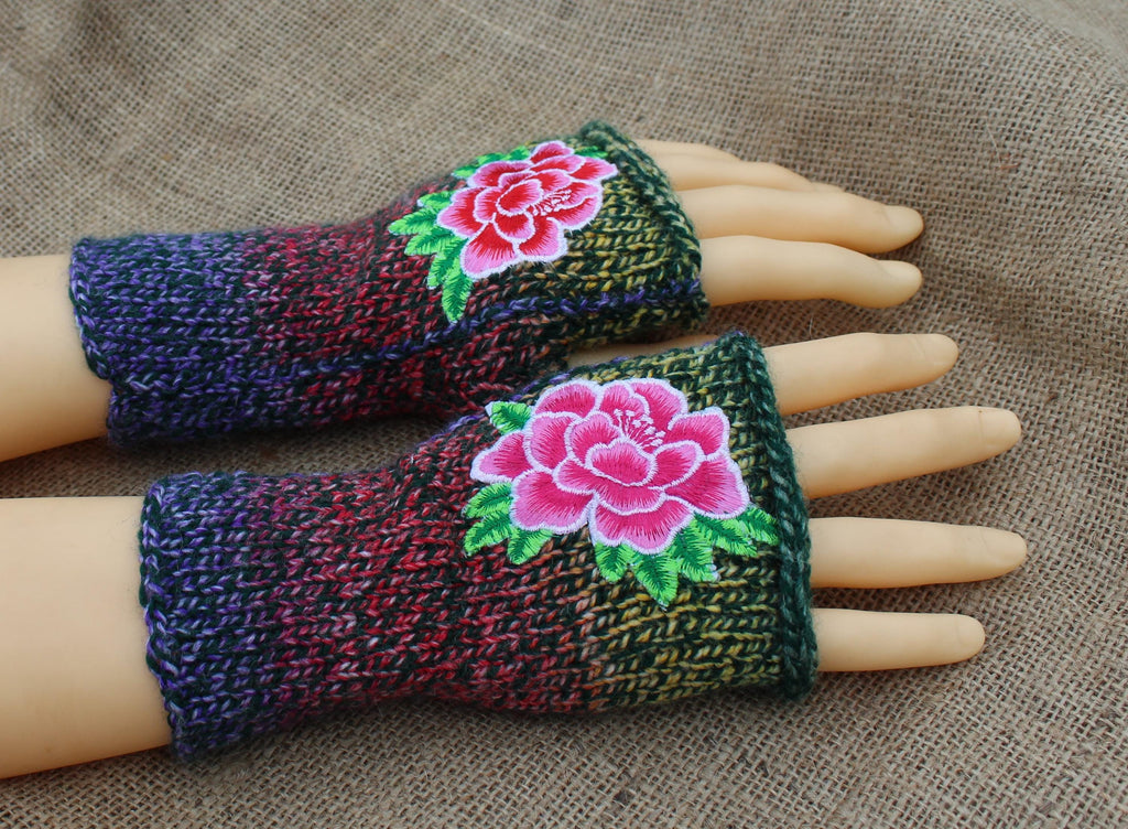 Acrylic Fingerless Gloves, knitted colorful arm warmers for mid season
