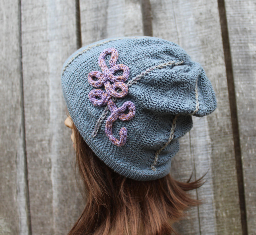 Gray Embroidered   Cotton Hat. knitted beanie