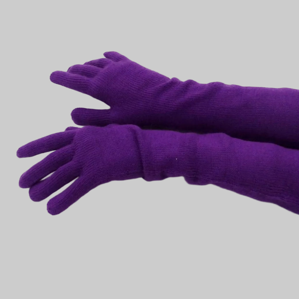 Pair of purple gloves on a white background