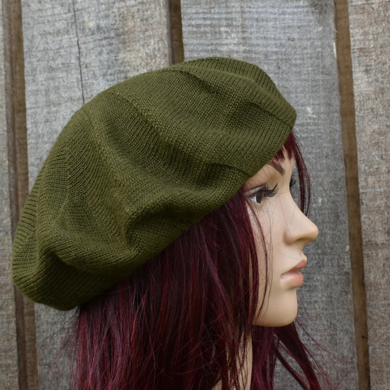 knitted khaki beret 