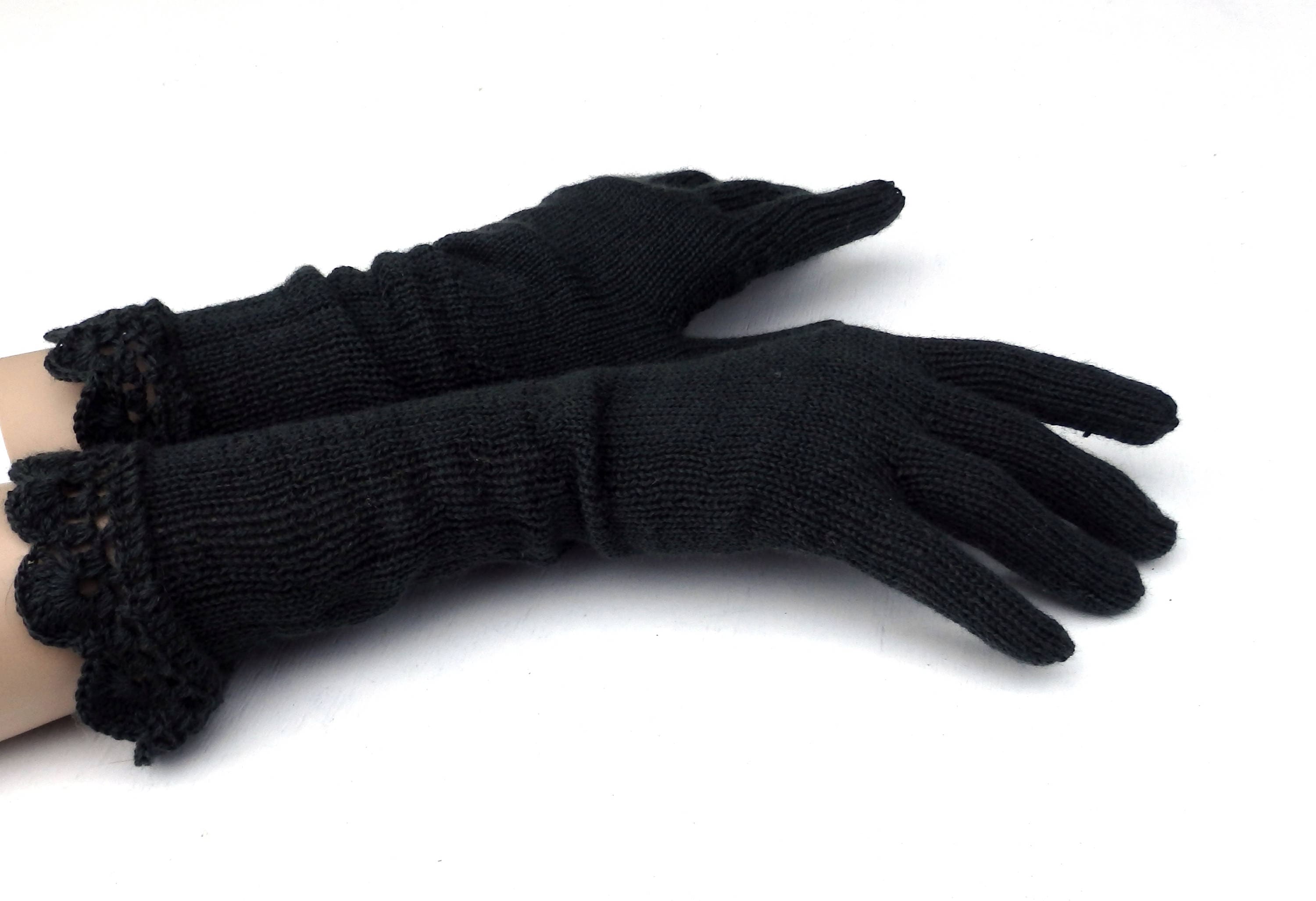 Hand Knit Black Lace Gloves: Elegant Women's Evening Gloves
